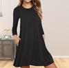 Damenmode, lässig, langärmelig, farbig, lockeres T-Shirt-Kleid mit Taschen