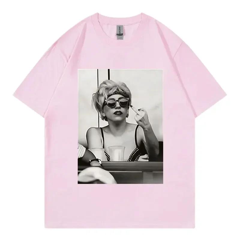 Sängerin Lady Gaga Merch T-Shirt Unisex Wounisex Kleidung Harajuku Popmusik Kurzarm-T-Shirt Hohe Qualität Übergroße T-Shirts Schwarz