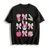 Süßes Kaninchen Schleifenprint Oberteil Kinder Campus Stil Lässiges T-Shirt Reines Baumwoll-T-Shirt