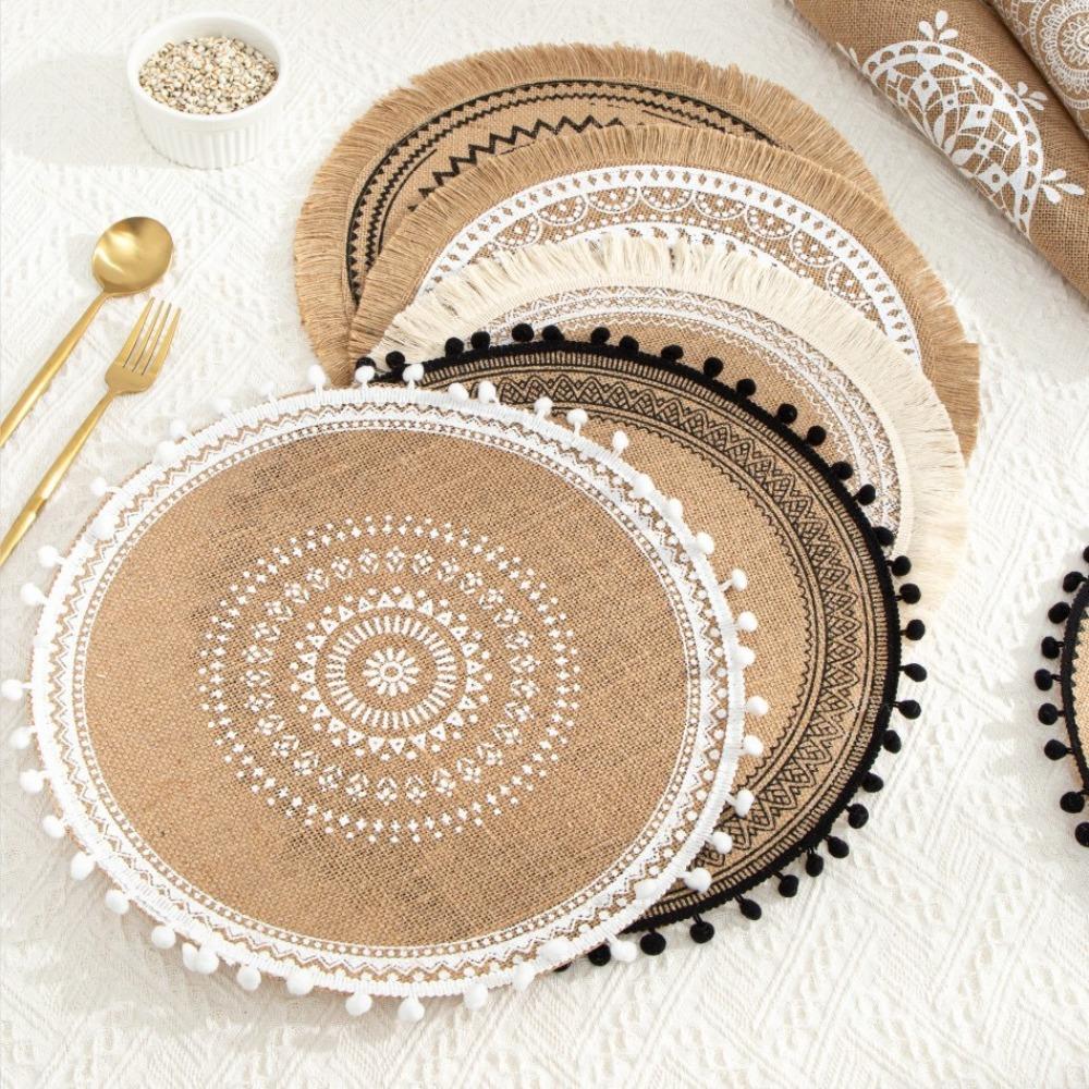 36/38cm Round Placemat Non-Slip Cup Coaster Mat Vintage Braided Place Mats  Dining Table