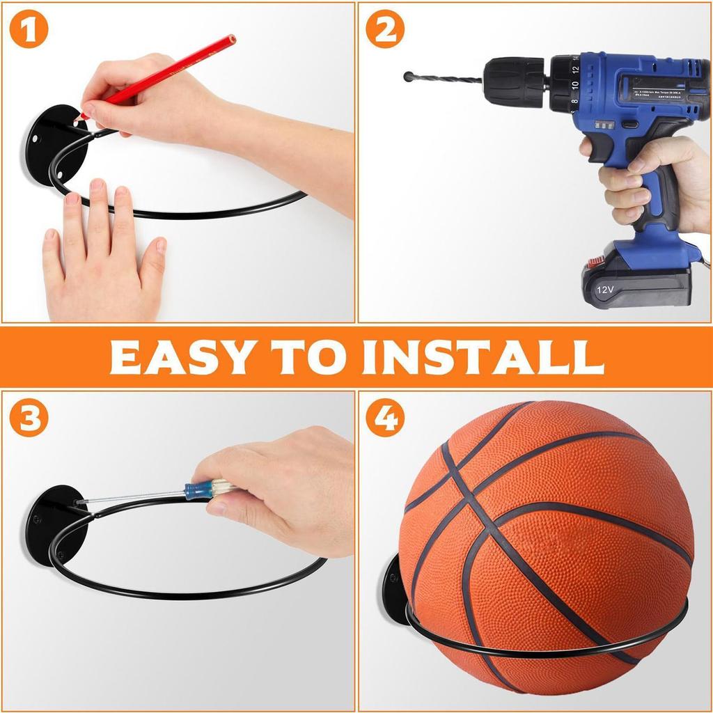 Suporte de Parede para Bola Suporte de Exibição de Futebol de Metal Suporte de Parede Multifuncional Suporte de Armazenamento de Bolas para Sala de Estar Quarto de Dormir
