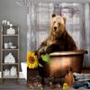 Brown Bear Tub Sunflower Shower Curtain, Bathroom Decorative Shower Curtain, Waterproof Shower Curtain with Hooks