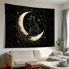 Wall Tapestry Mysterious Star Moon Black Cat Tapestry Black Gold Color Starry Sky Cat Printing Print Tapestry Hanging