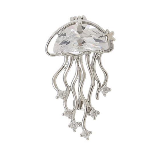 Women Brooch Blue Faux Crystal Jellyfish Shape Lapel Pin Suits Coats Bags Scarves Badge Versatile Accessory