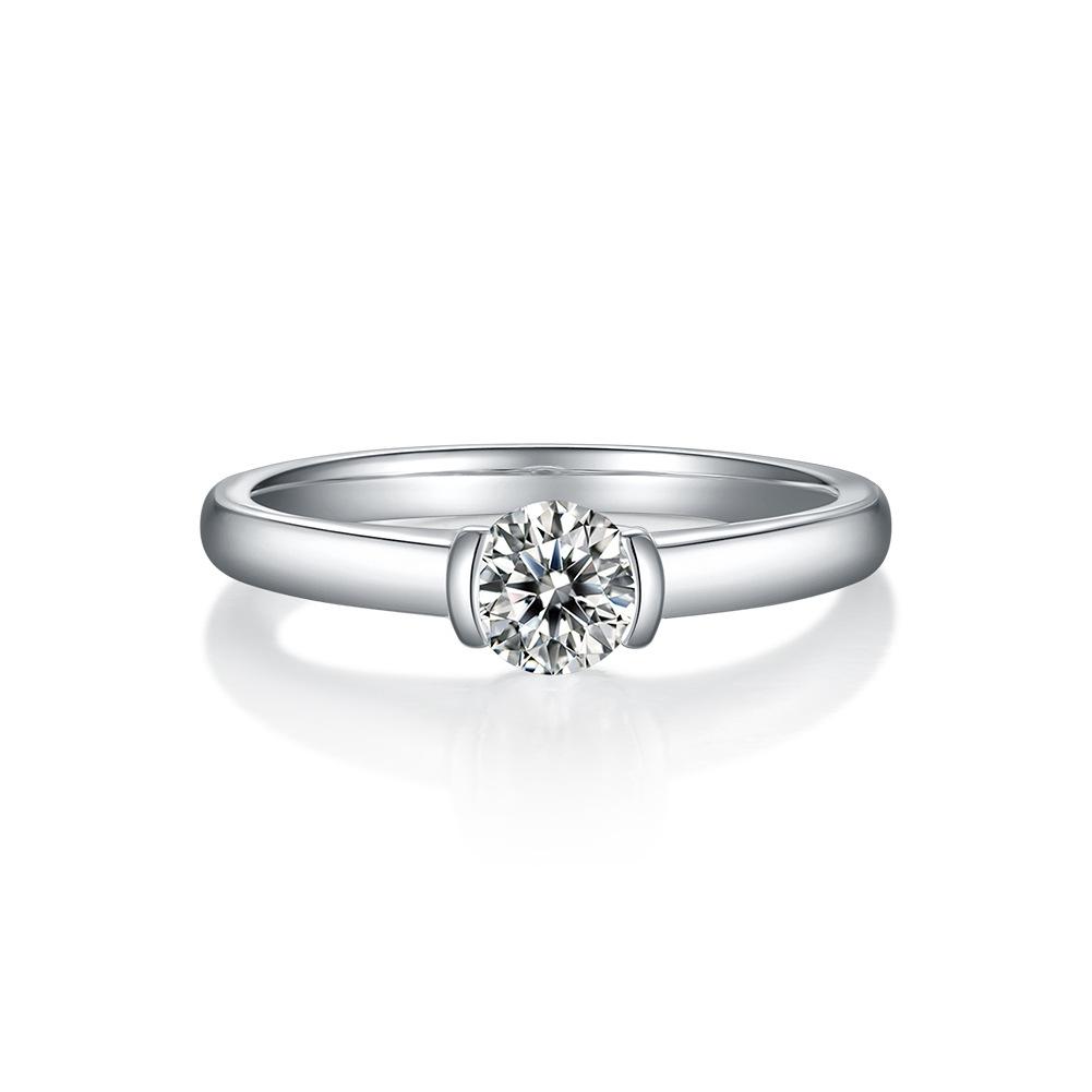 Simple Round 0.5 Carat Moissanite Ring Foreign Trade 925 Sterling Silver Wedding Ring Women'S Ring