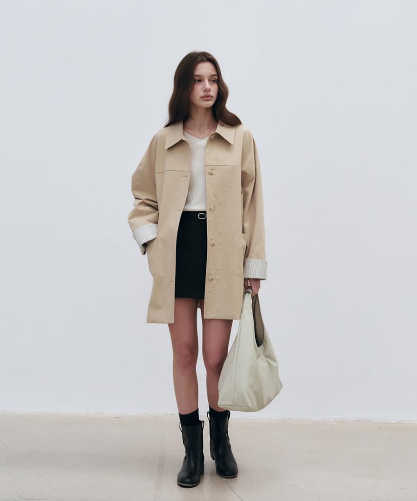 Loeil Classic Handle Leather Hobo Bag - Cream