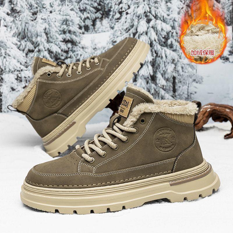 Martin Stiefel Herren Sommer Samt verdickt thermische Baumwollschuhe Herren High-Top Lederschuhe Leder dicksohlige Outdoor Schneestiefel