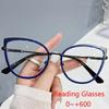 Anti-blue Light Glasses Frames Female Optical Feline Spectacle Ladies Classic Presbyopic Retro Cat's Clear Metal Lens Alloy Eye 0~+6 Vision Reading