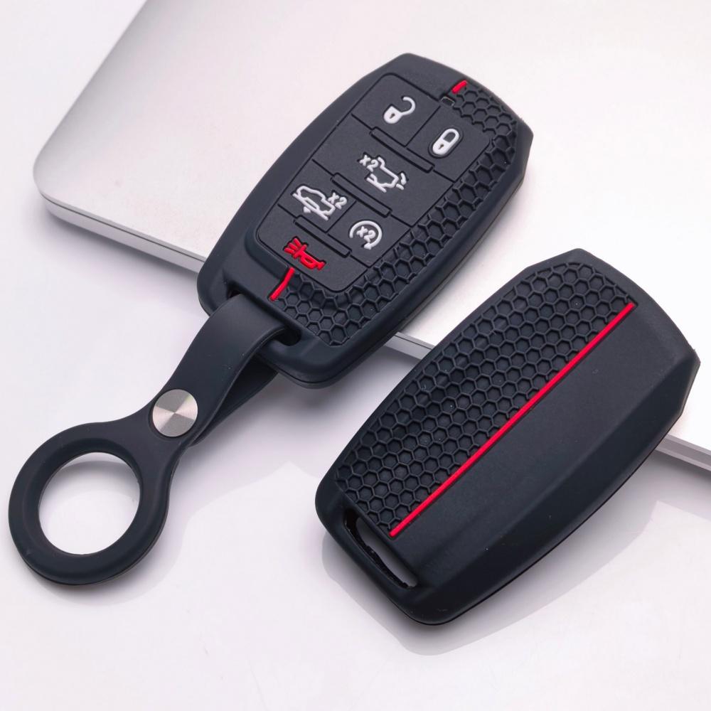 Silicone Key Fob Cover with Keychain for Dodge Durango Challenger Charger Chrysler 300 for Jeep Grand Cherokee Grand Wagoneer Protective Case Fits 6