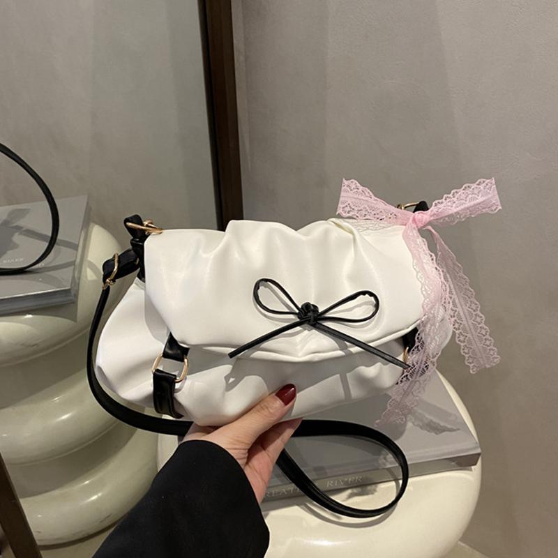 Y2K Sweet Ballerina Inspired Women's Crossbody Bag Fashion Soft Pink Bow Decor PU Leather Shoulder Bag for Commuting, Dating, Casual Outings KTB