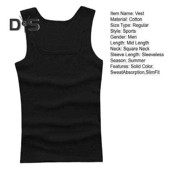 Men Sports Vest Square Neck Slim Fit Breathable Soft Sweat Absorption Solid Color Mid Length Elastic Casual Jogging Gym Tank Top Undershirt