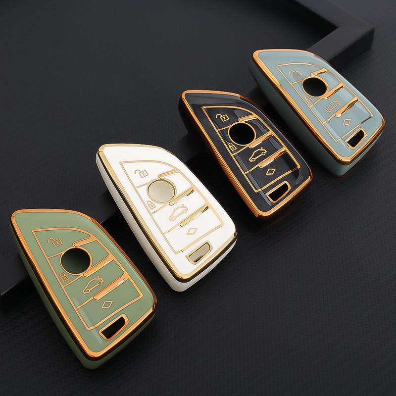 Car Remote Key Case Holder Gold Frame Design Auto Car Keys Shell TPU 4 Button Keychain for BMW A Series B Series Accessories