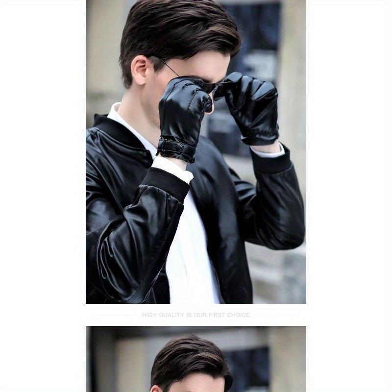 Autumn and Winter Men's Leather Gloves PU Touch Screen Waterproof, Windproof and Warm Adult Velvet Driving Full Finger Outdoor Riding