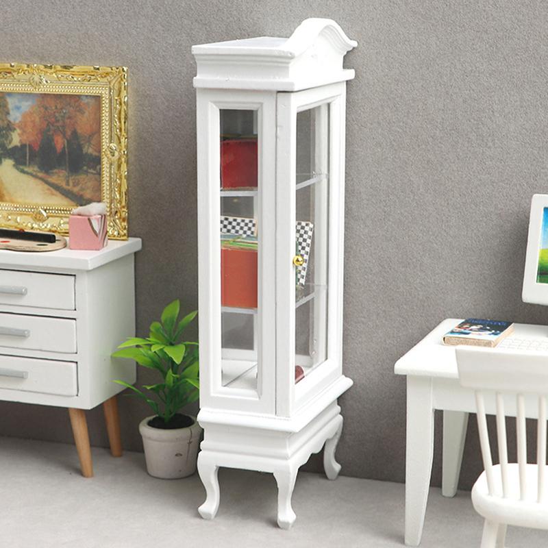 Beautiful 1:12 Dollhouse Miniature Cabinet Storage Box Single Door Showcase Bookcases Potted Plant Rose Furniture Model Diy Scene Decor