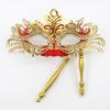 Ausgefallene Partymaske aus Metall mit Handstab, venezianische Halbmaske mit Strasssteinen für Damen und Herren, Abschlussball, Karneval, Maskerade