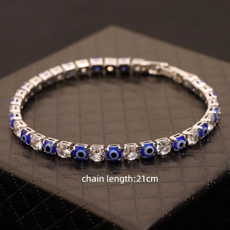 Blue Evil Eye Adjustable Zircon Tennis Chain Bracelets For Women Men Jewelry Gifts