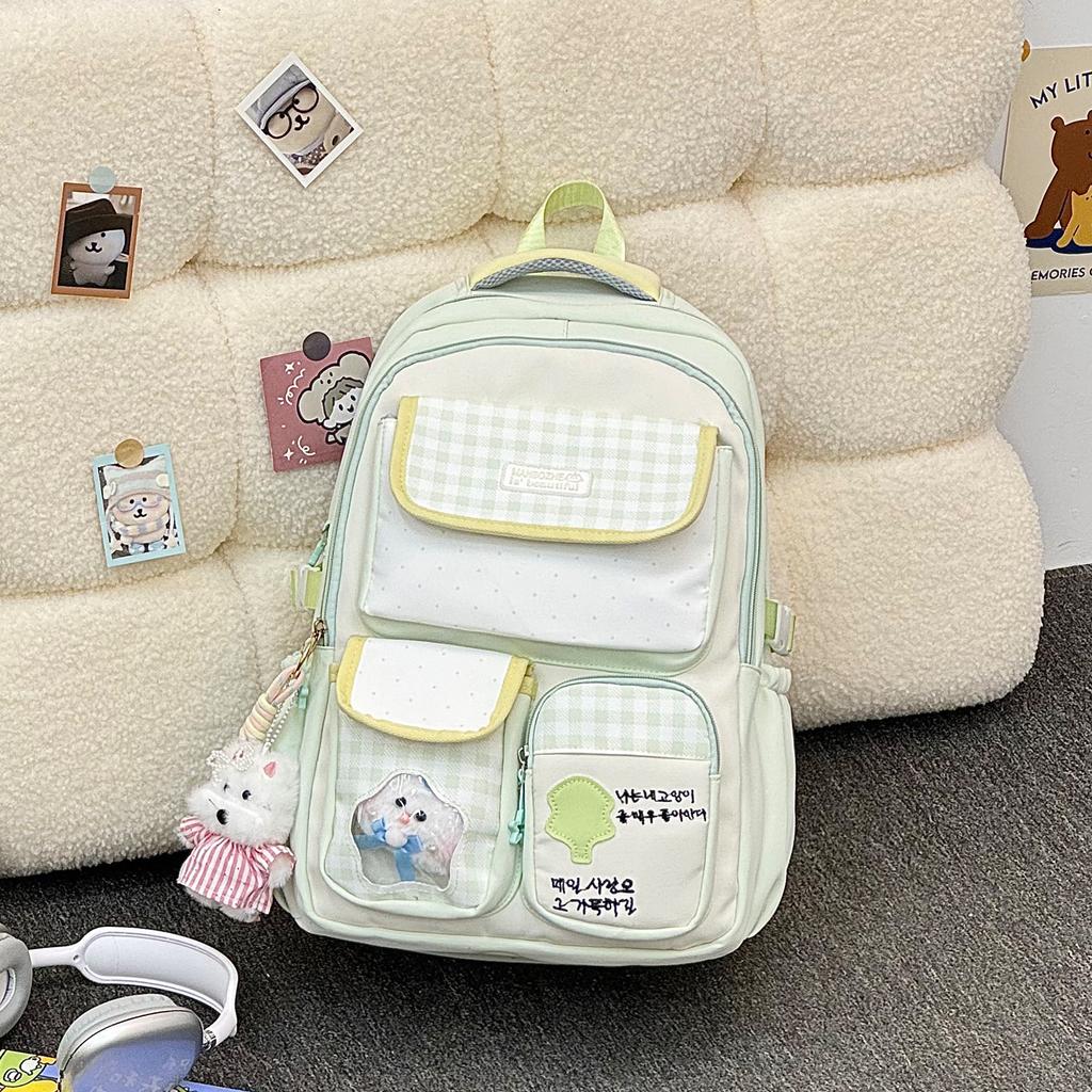 Schoolbag Japanese-style INS Custard Plaid Campus Backpack for Primary and Secondary School Girls, Commonly Used for Daily Classes and Summer