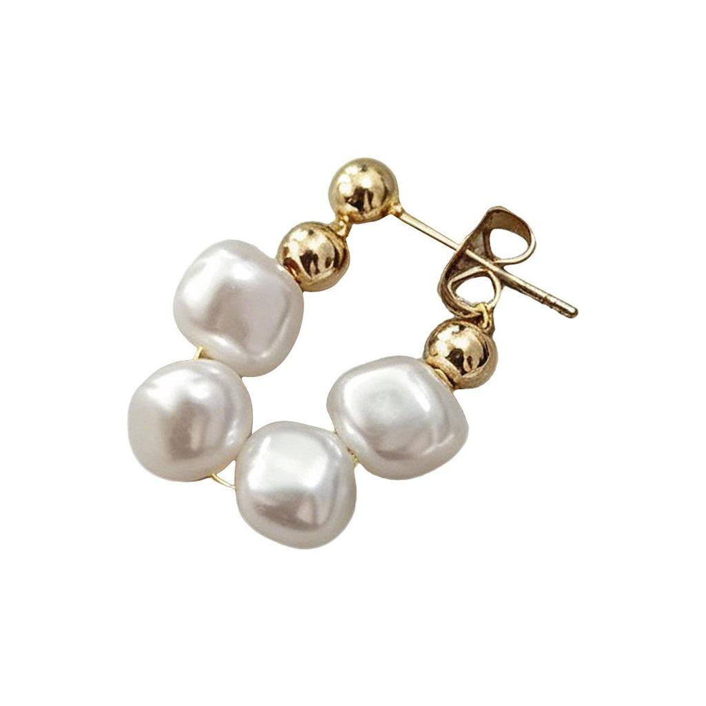 Baroque Imitation Pearl Earrings for Women, Gold Daily Wear Earrings, New Versatile Ear Accessories, Unique Design