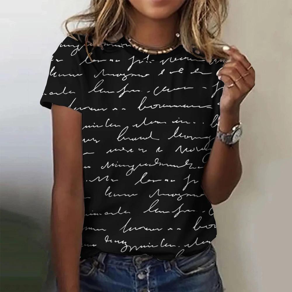 Summer Retro Letter 3D Printed T-shirt Women's Short Sleeved Casual Round Neck T-shirt Top Harajuku Street T-shirt Women's Clothing