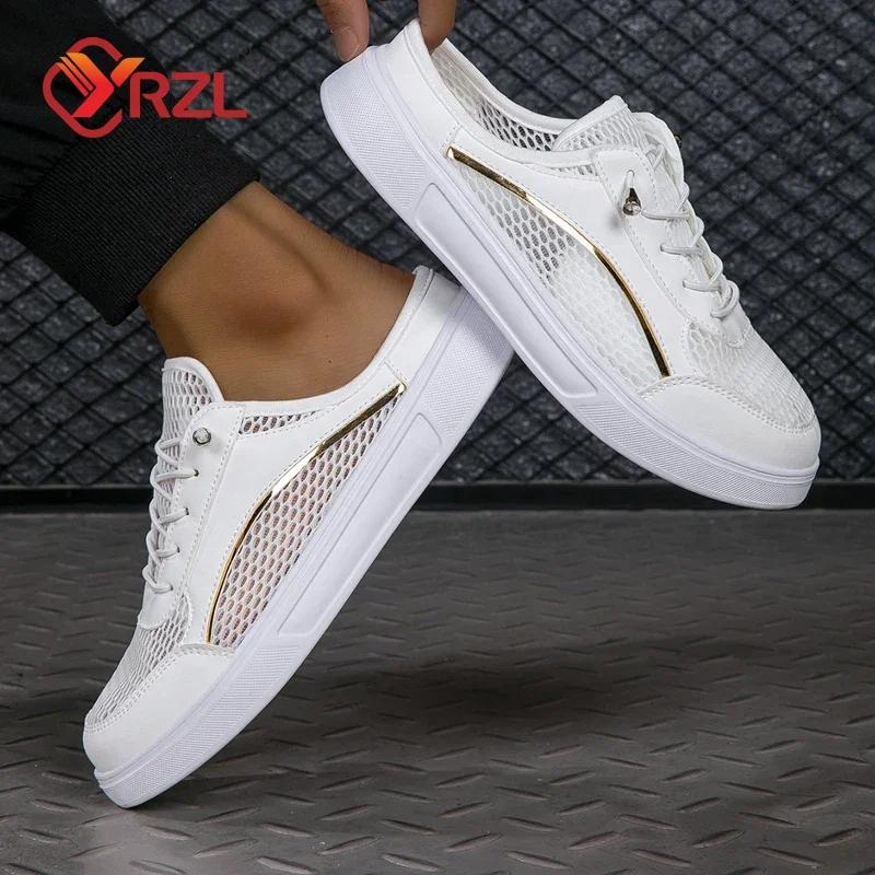 YRZL Women's Versatile Men White Shoes Thin Breathable Mesh Shoe Sandals White Outdoor Female Flat-bottomed Baotou Half Slippers