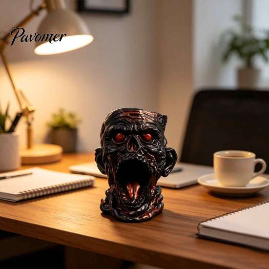 Creative Pencil Storage Gothic Skull Pen Holder, Realistic Zombie Head Makeup Brush Organizer, Large Capacity Desktop Resin Desk Organizer Container,