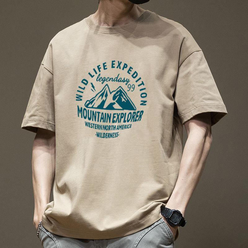 T-shirt oversize in cotone retrò americano da uomo 2024 - ampia, alla moda, a maniche corte, capo estivo essenziale