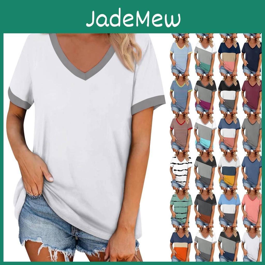 Sleeves Womens V Short Fashion Neck T Shirts Casual Summer Tops Basic Tees
