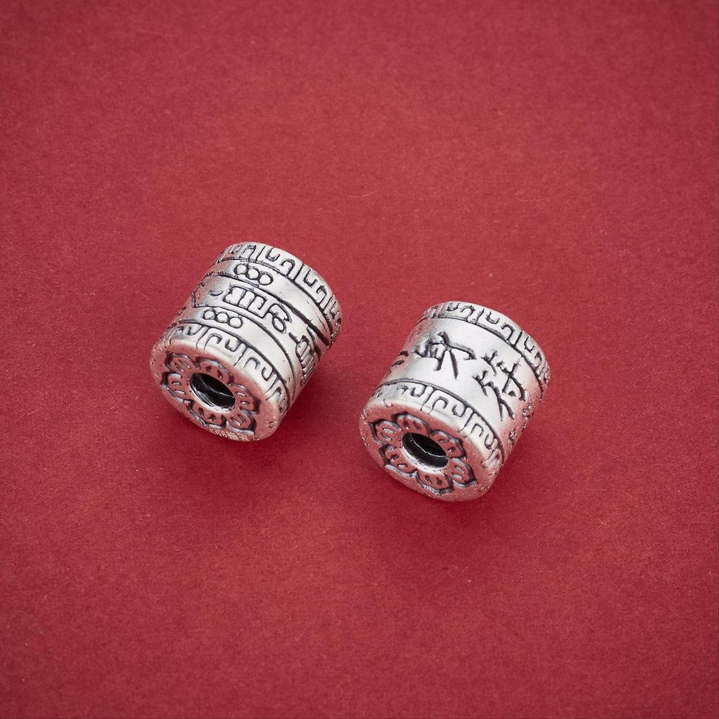 S999 Sterling Silver Chinese Style Barrel Beads for DIY Jewelry and Weaving Accessories.