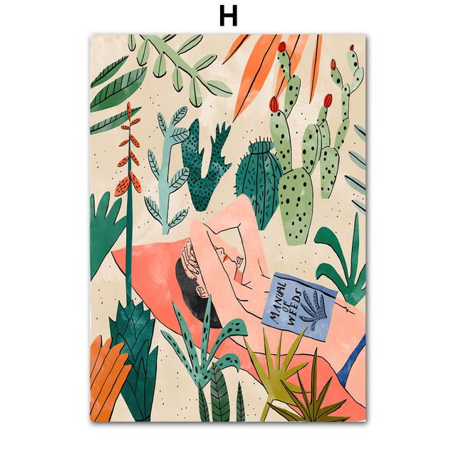 Menina lhamas leopardo tigre laranja vintage tribo cartazes e impressões arte da parede pintura em tela fotos de parede para sala estar decoração sem moldura