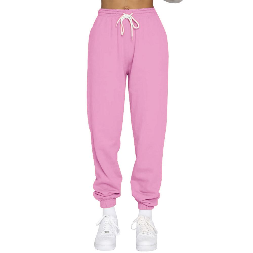 Dames pluche broek casual winter vrouwelijk trekkoord effen kleur vrijetijdssport elastische broek harenbroek