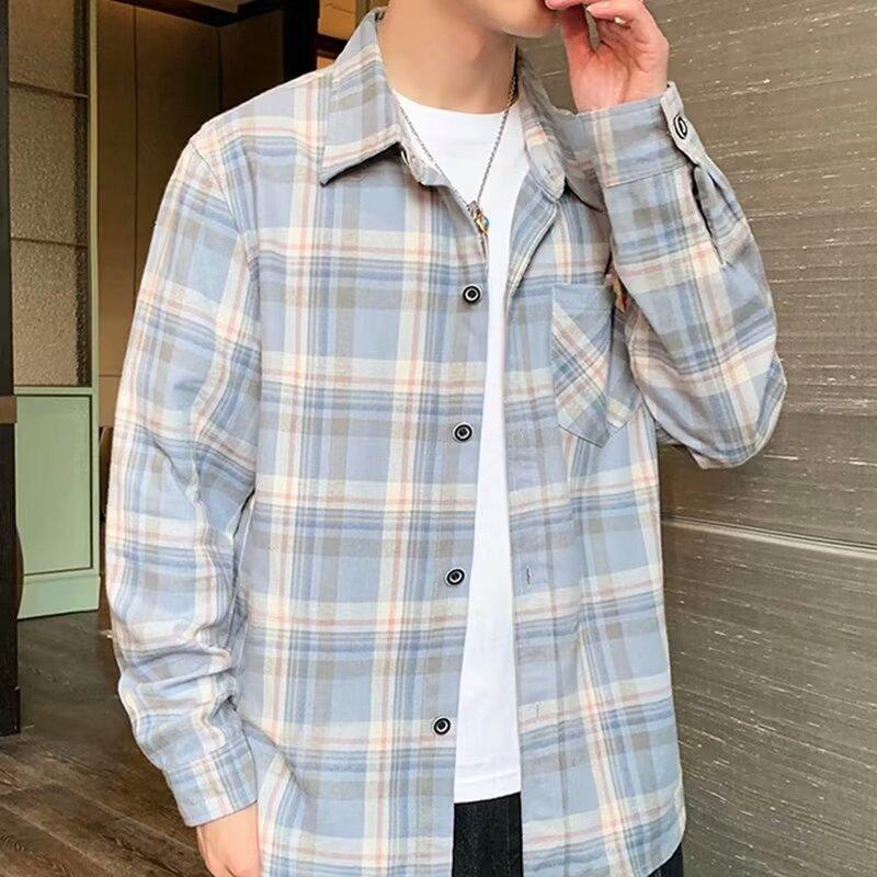 2024 Spring And Autumn New Large Retro Checkered Collar Long Sleeve Shirt For Men'S Niche Loose Versatile Coat