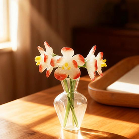 Mini Décoration Fleur en Verre Soufflée à la Main Cristaux Artificiels Plantes Petit Vase à Fleurs Ornement pour la Fête des Mères Anniversaires Cadeaux