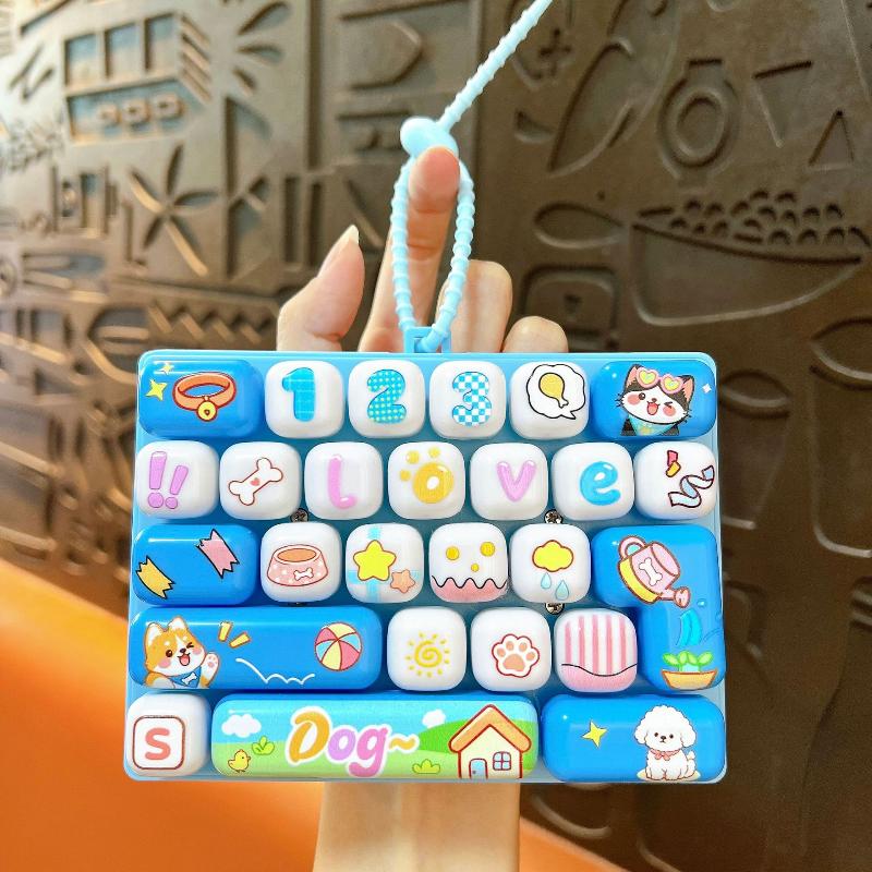 Simulation Keyboard Fidget Keychain 26 Grids Anti Anxiety Toy Portable Bag Ornament Desktop Decor for Kids Adults