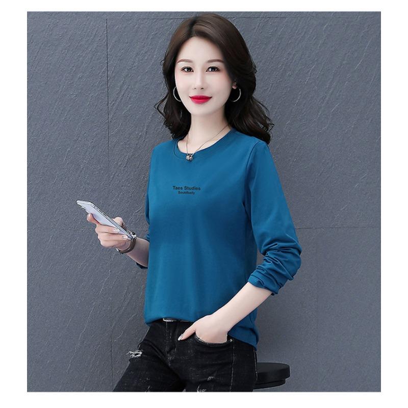 Round Neck Pure Cotton Long-sleeved Women's Spring and Autumn Thin New Loose Bottoming Shirt Top