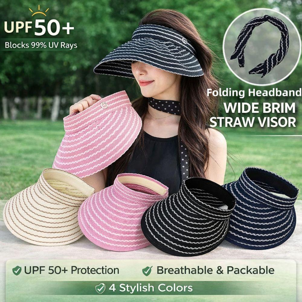 Breiter Krempen-Sonnenvisierhut Faltbares Stirnband Eimerhut Trendiger Damen-Streifen-Sonnenhut Sommer Outdoor