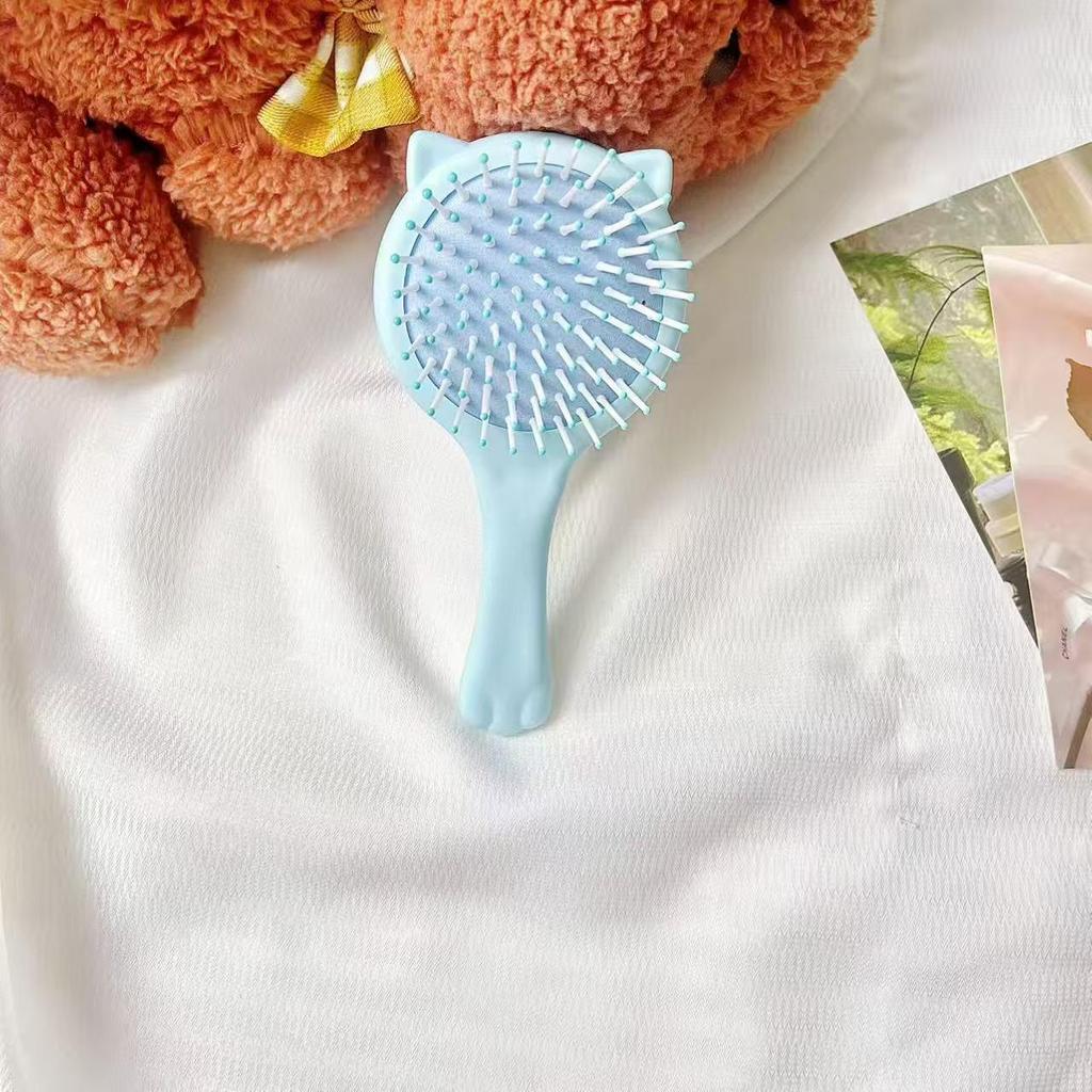 Cute Cat Paw Handheld Cushion Comb & Mirror - Portable Scalp Massage Brush