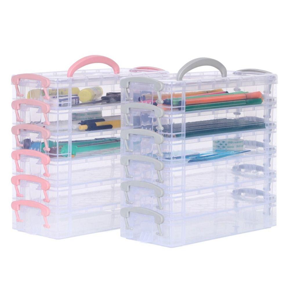 Watercolor Pen Storage Box 3/6-layer Stationery Storage Box Portable Paintbrush Box Change Key