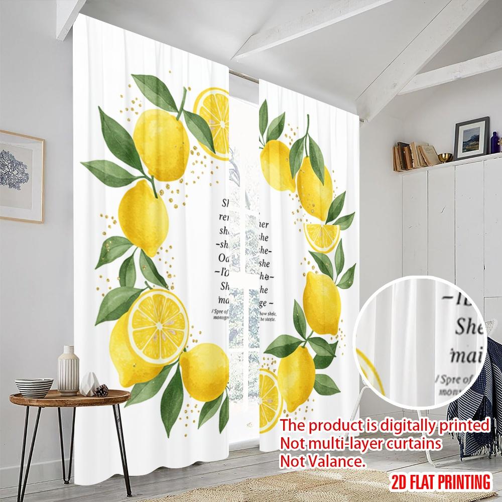 2pcs 2D flat printing Window Curtains Lemon Watercolor Design Found Him Fabric Without Electricity Party Decorations Use for
