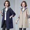 Spring Fall Women Jacket Hooded Long Sleeves Drawstring Plus Size Pockets Zipper Closure Windbreaker Mid Length Solid Color Big Pockets Windproof Warm