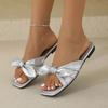 Fashion Summer New Plus Size Women's Shoes Square Toe Flat Heel Bow Sandals Wearable Flip-flops Designer Sandals