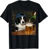 Border Collie trinkt Bier Lustiges Hunde-Meme T-Shirt Unisex T-Shirt Vintage Shirt Kurzarm-T-Shirts für Unisex Ganzjahres