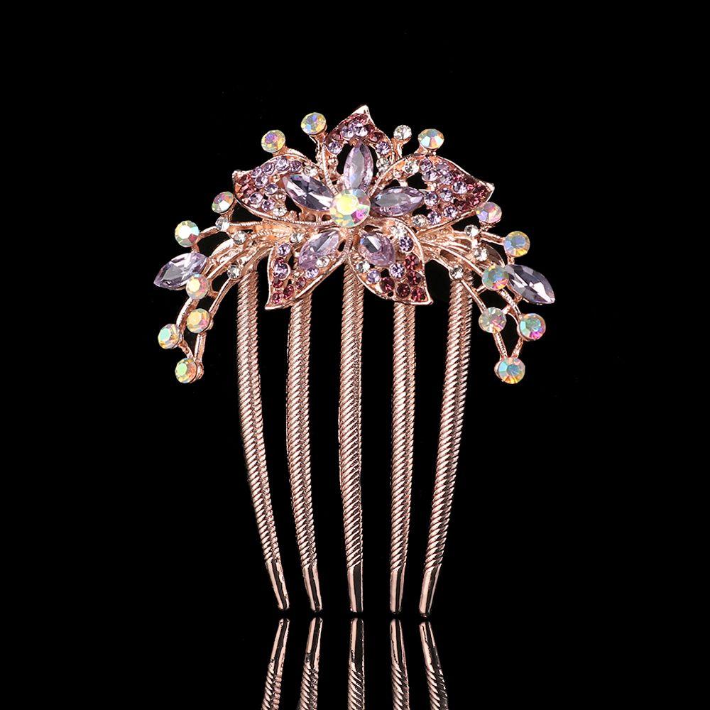 Fashion Hair Accessories Elegant Hair Comb Inlaid Flower Hairpin Shiny Rhinestone