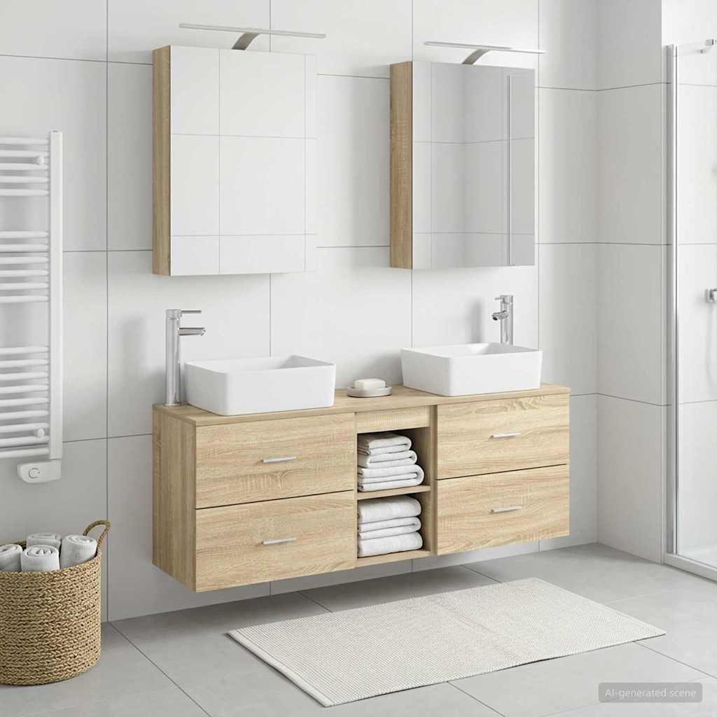 5 Piece Bathroom Furniture Set Sonoma Oak Engineered Wood and Glass