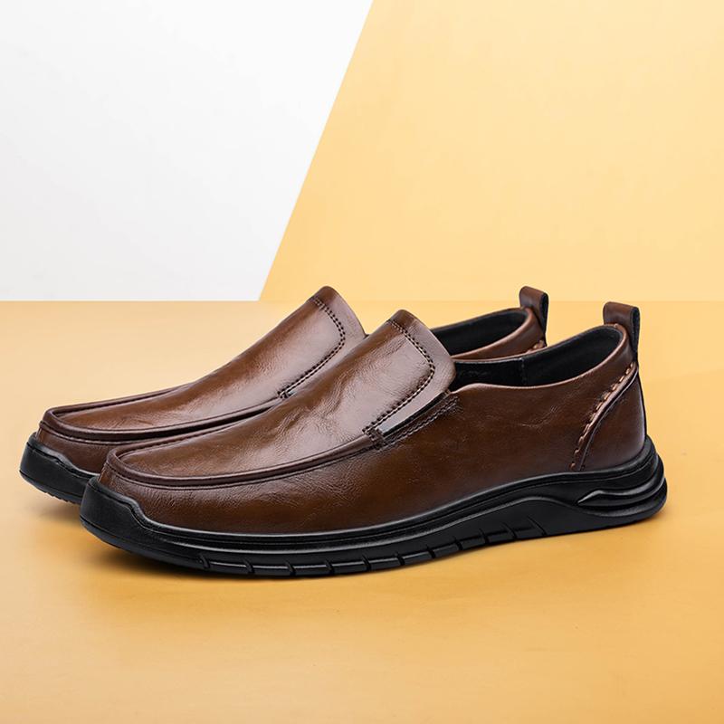 Men Genuine Leather Casual Shoes Classic Simple Comfy Man Loafers Slip On Business Shoes Soft Moccasins Breathable Driving Shoes