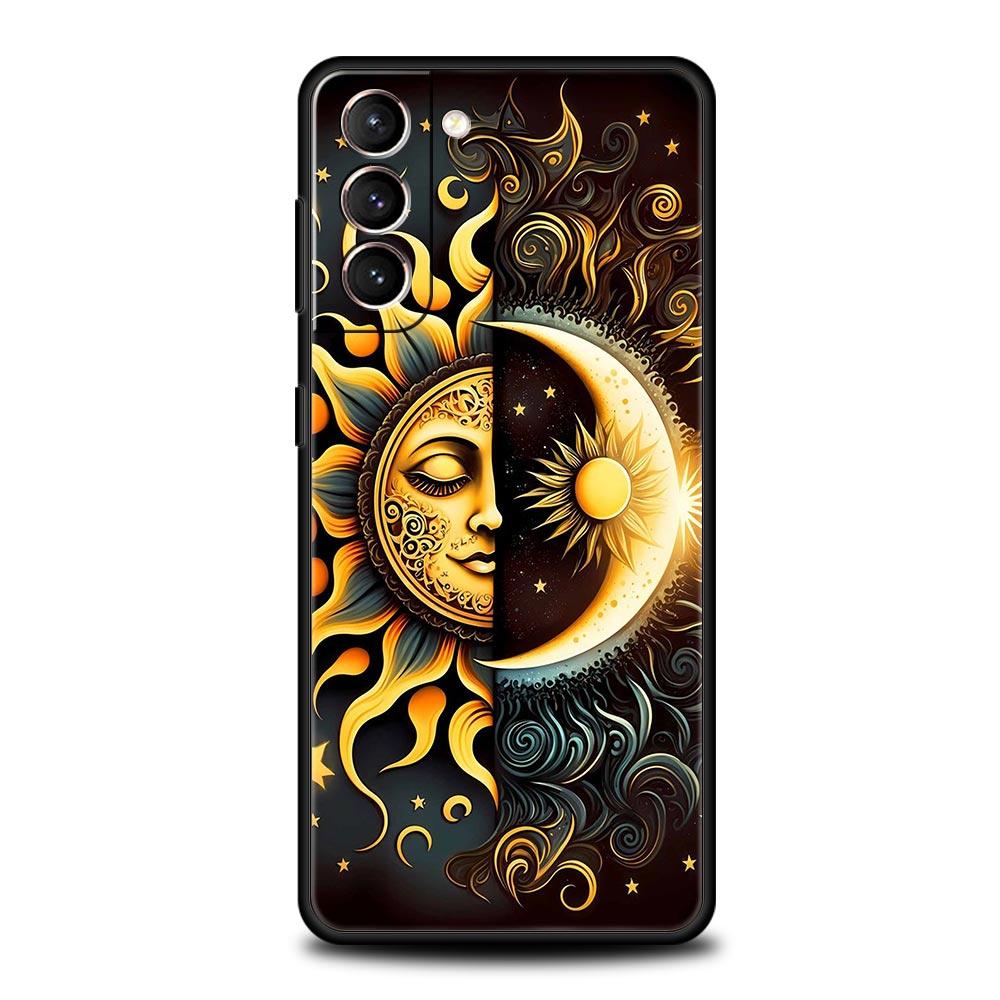 Moon Sun Phone Case For Samsung Galaxy S26 Ultra S25 Plus S24 FE S23 S22 5G S21 S20 Cover Black Soft