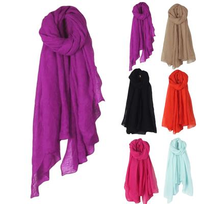 Cotton And Linen Scarf, Women's Spring And Summer, New Ethnic , Solid Color Shawl, Candy Color, Pleated  Scarf, Hijab Silk Scarf