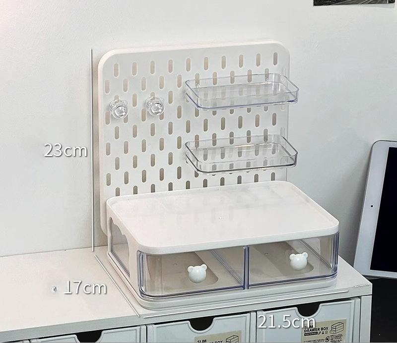 Desktop Storage Rack Pegboard with Clear Drawer Desk Organizer Office Table Sundries Organizing Box Hook Accessories Shelf Cute