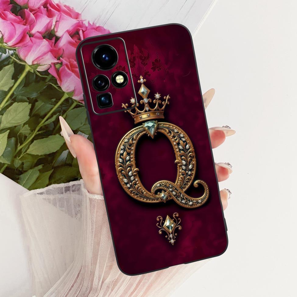 For Infinix Zero X Pro Case For Infinix Zero X Cover Silicone Luxury Crown A-Z Letters 2D Flat Pattern Soft Casing X6810 X6811