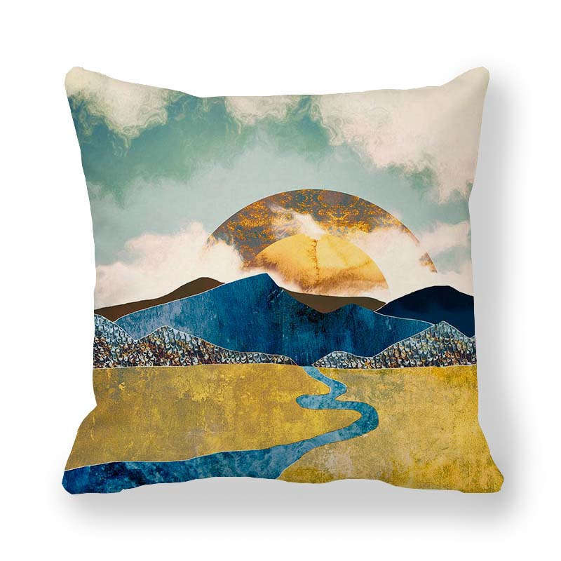 Marble Texture Sun Landscape Series Digital Printing Short Plush Pillow Covers for Car Sofa Office Cushion Cover Home Goods