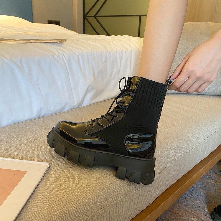 Women Boots Ladies Motorcycle Boots Black Sock Shoes Ankle Boots Female Platform Non Slip Waterproof Fashion Winter